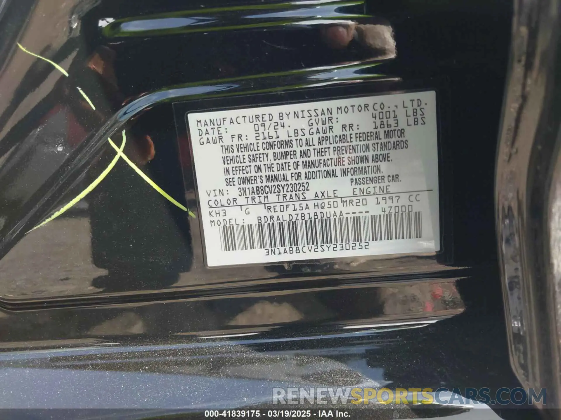 9 Photograph of a damaged car 3N1AB8CV2SY230252 NISSAN SENTRA 2025