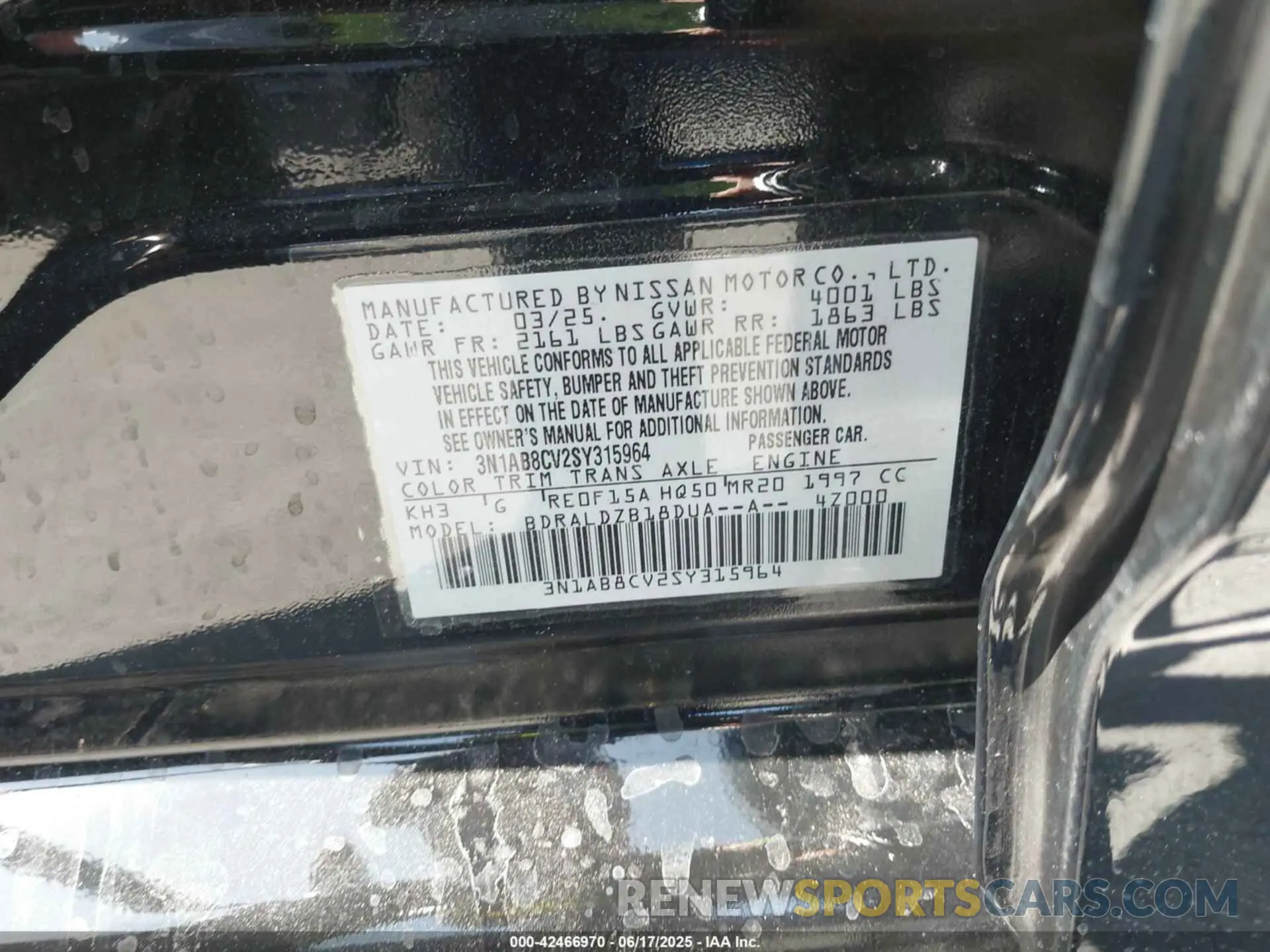 9 Фотография поврежденного автомобиля 3N1AB8CV2SY315964 NISSAN SENTRA 2025