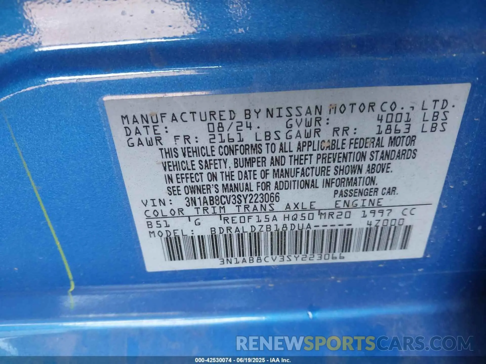 9 Photograph of a damaged car 3N1AB8CV3SY223066 NISSAN SENTRA 2025