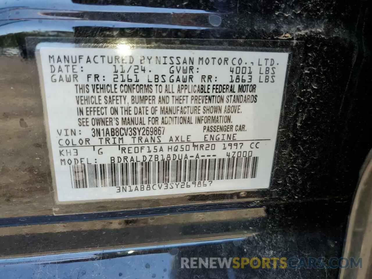12 Photograph of a damaged car 3N1AB8CV3SY269867 NISSAN SENTRA 2025
