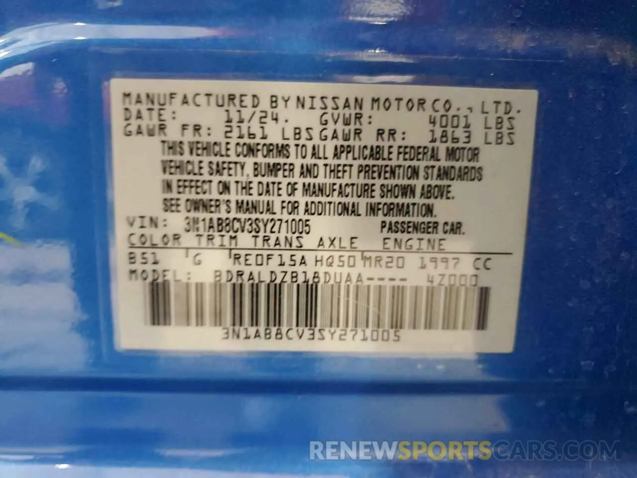 12 Фотография поврежденного автомобиля 3N1AB8CV3SY271005 NISSAN SENTRA 2025