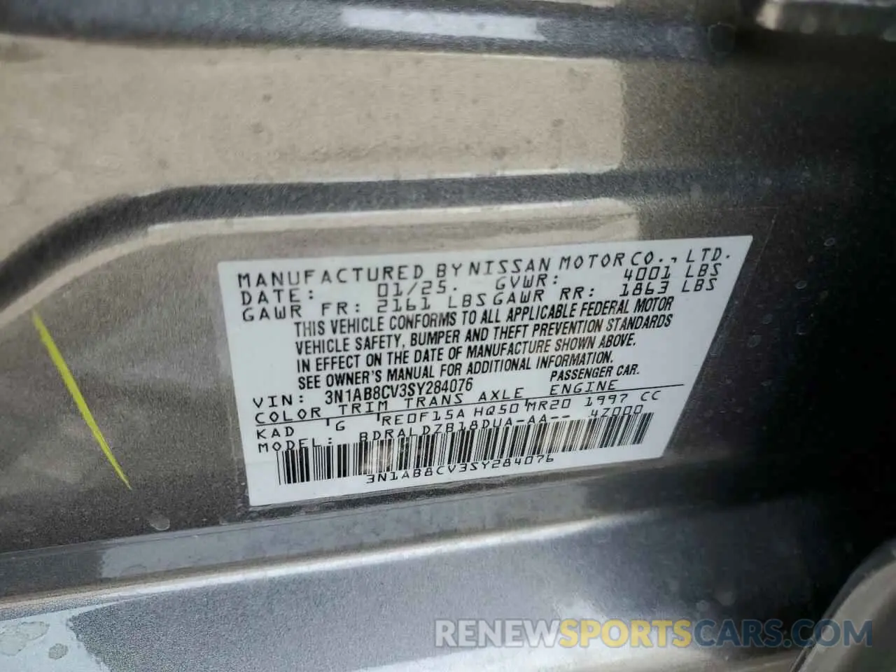 12 Photograph of a damaged car 3N1AB8CV3SY284076 NISSAN SENTRA 2025