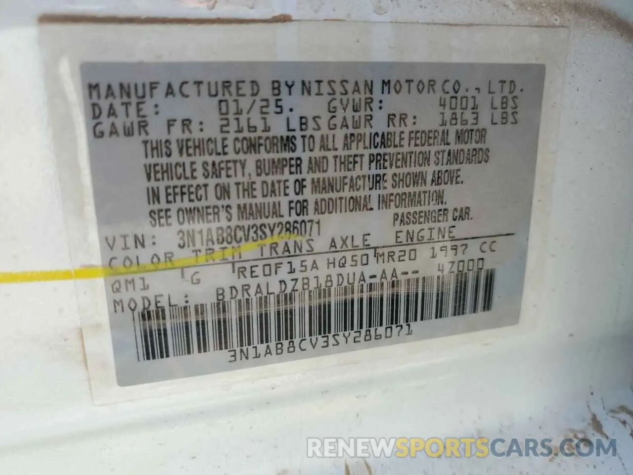 12 Photograph of a damaged car 3N1AB8CV3SY286071 NISSAN SENTRA 2025