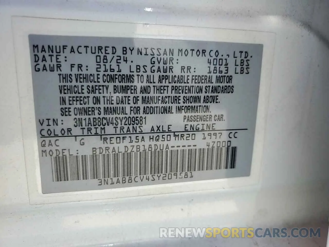 12 Фотография поврежденного автомобиля 3N1AB8CV4SY209581 NISSAN SENTRA 2025
