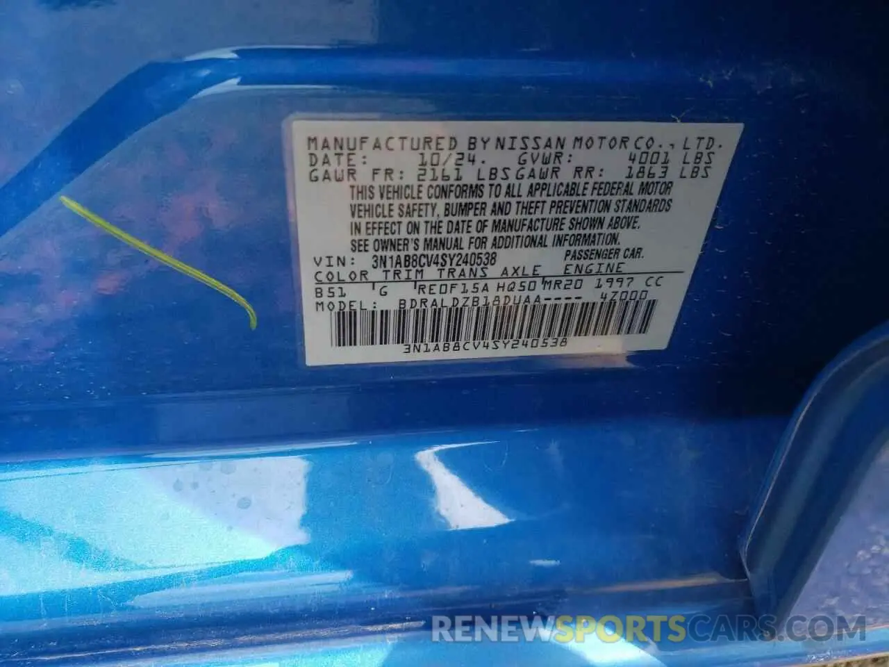 12 Фотография поврежденного автомобиля 3N1AB8CV4SY240538 NISSAN SENTRA 2025