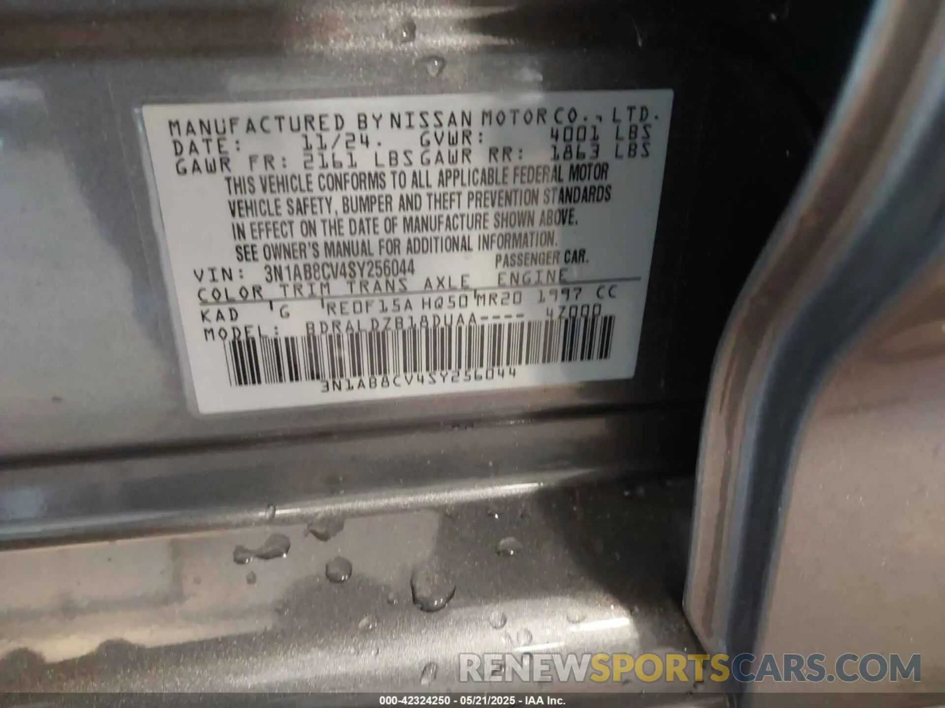 9 Photograph of a damaged car 3N1AB8CV4SY256044 NISSAN SENTRA 2025