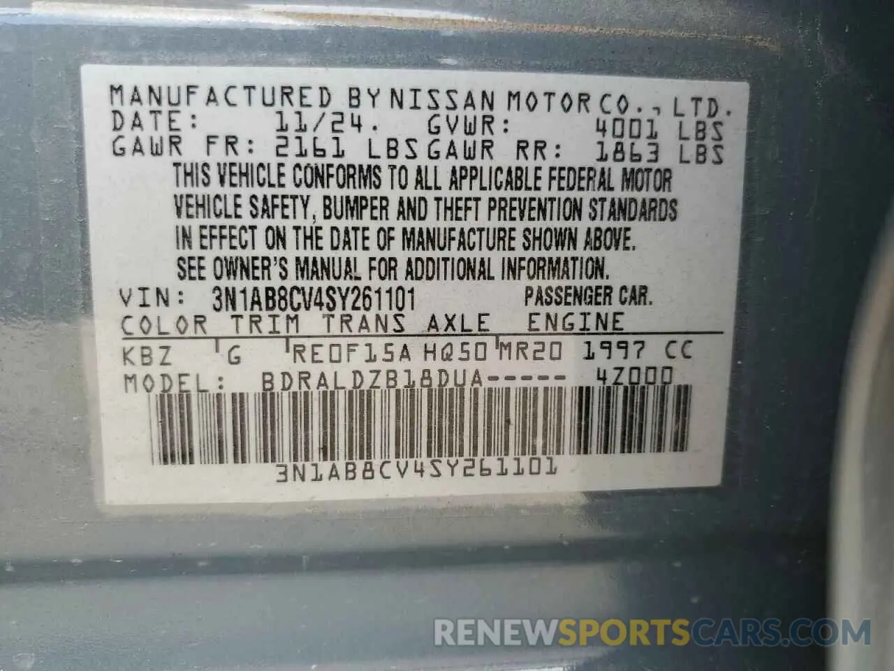 12 Photograph of a damaged car 3N1AB8CV4SY261101 NISSAN SENTRA 2025