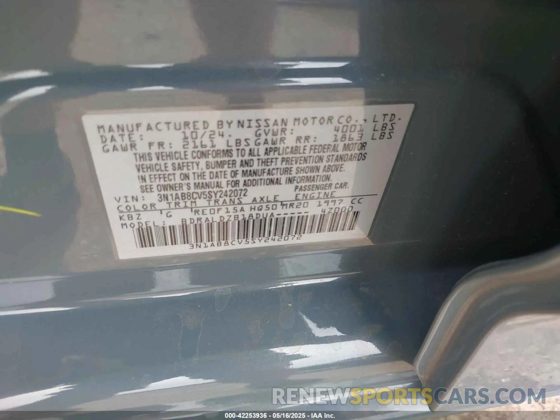 9 Photograph of a damaged car 3N1AB8CV5SY242072 NISSAN SENTRA 2025
