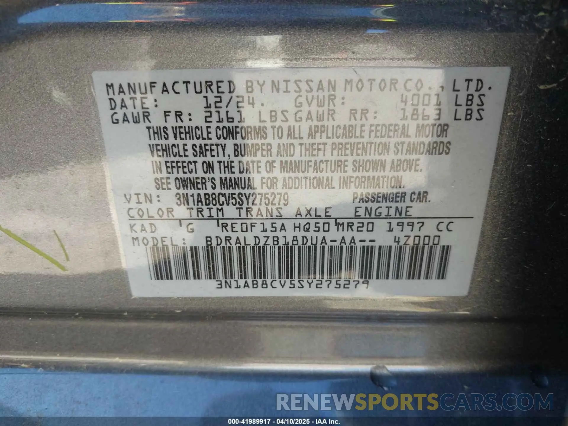 9 Photograph of a damaged car 3N1AB8CV5SY275279 NISSAN SENTRA 2025