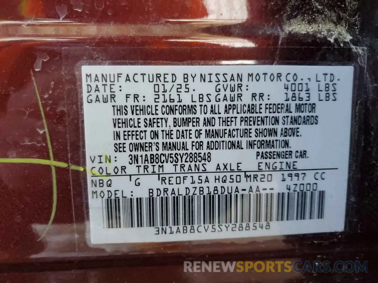 12 Photograph of a damaged car 3N1AB8CV5SY288548 NISSAN SENTRA 2025