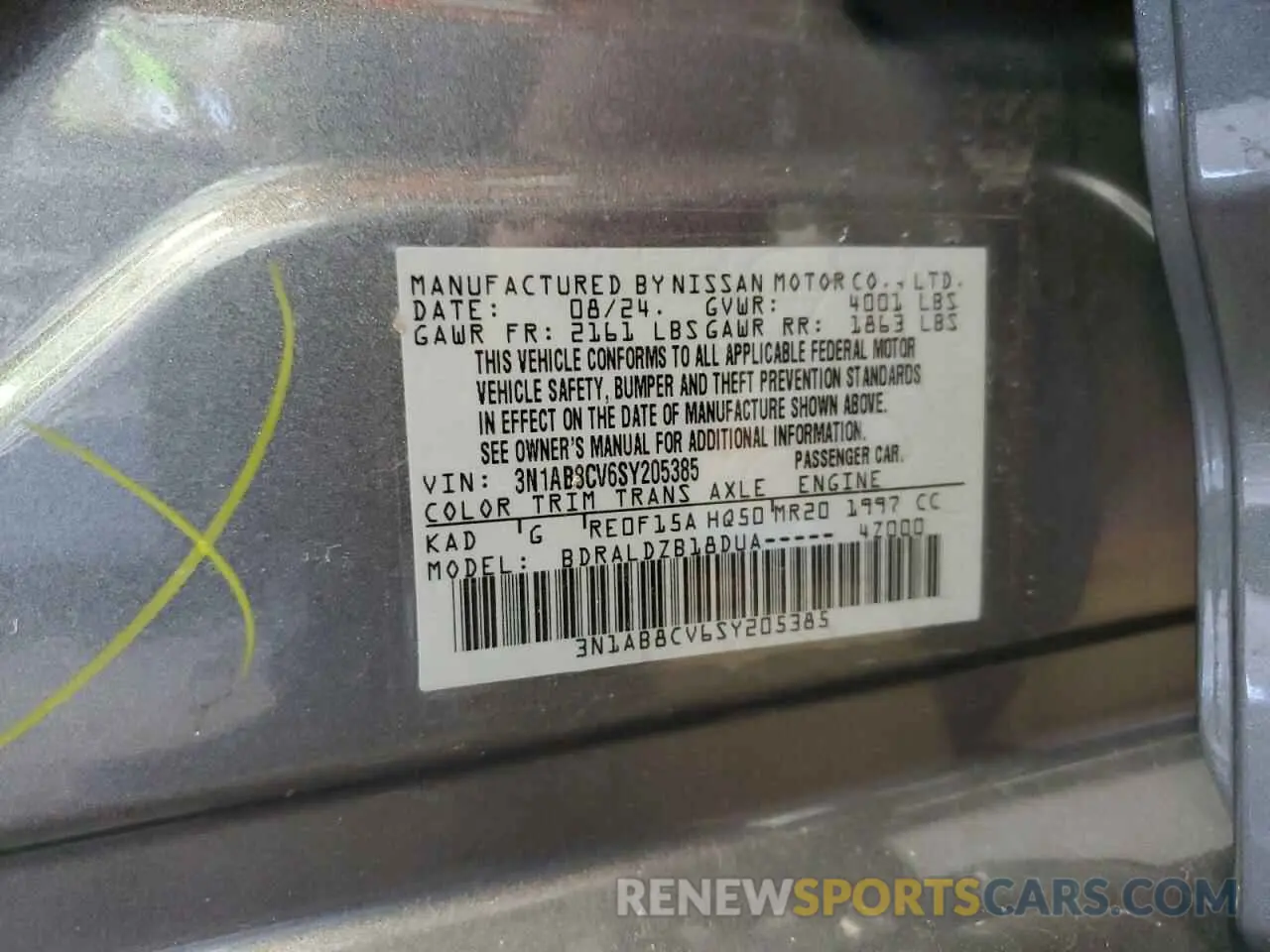 12 Photograph of a damaged car 3N1AB8CV6SY205385 NISSAN SENTRA 2025