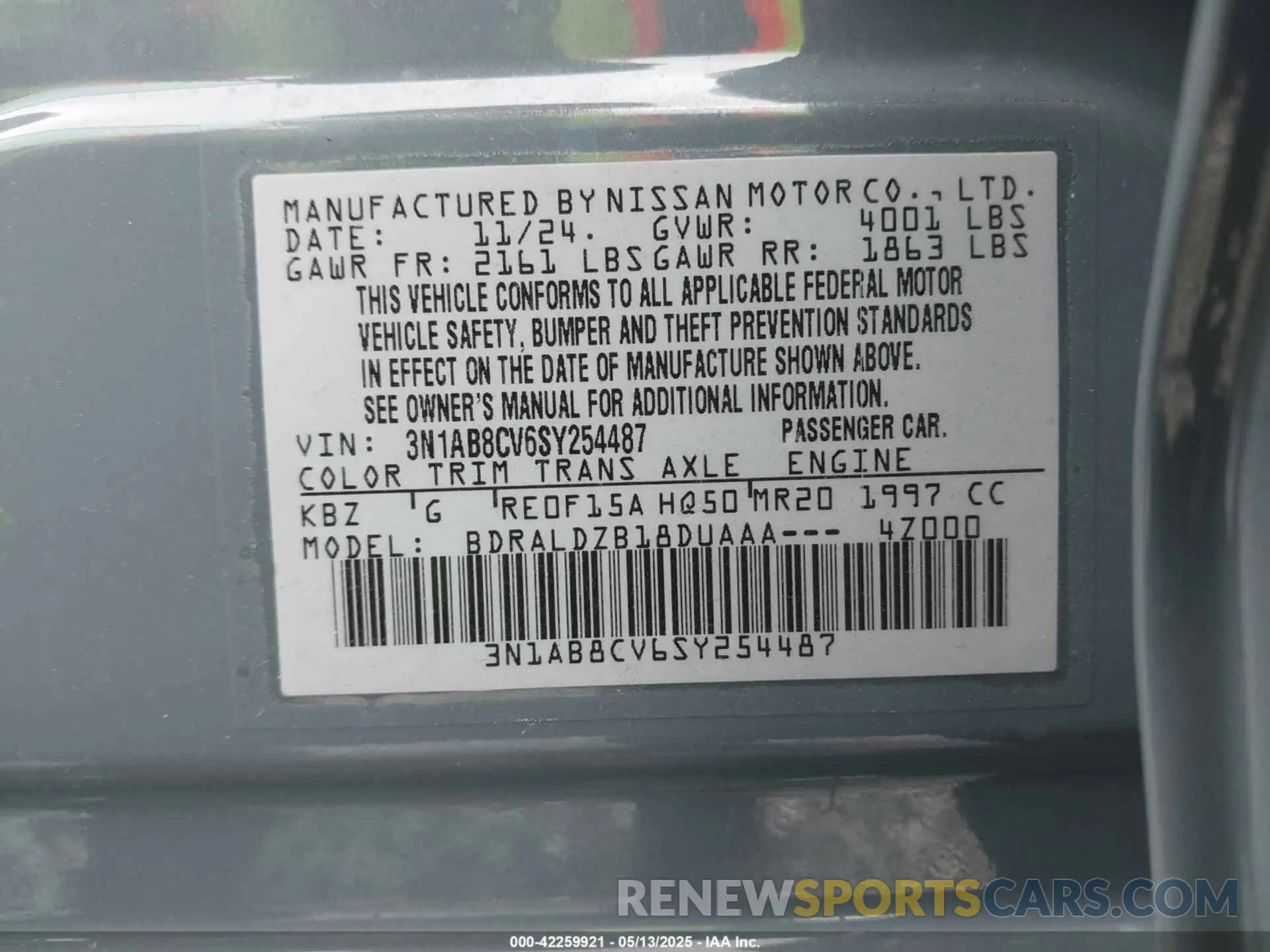 9 Фотография поврежденного автомобиля 3N1AB8CV6SY254487 NISSAN SENTRA 2025