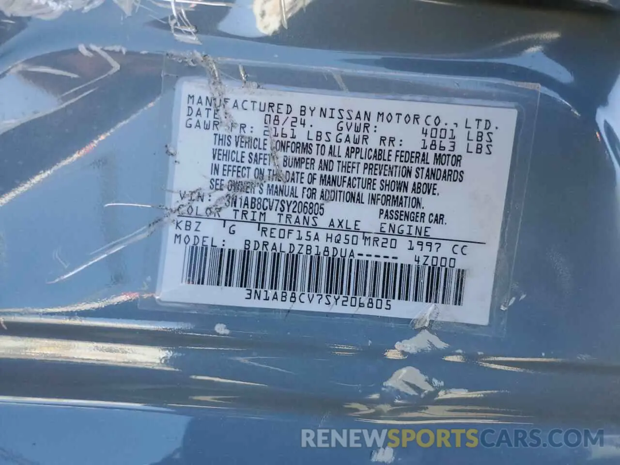 13 Фотография поврежденного автомобиля 3N1AB8CV7SY206805 NISSAN SENTRA 2025