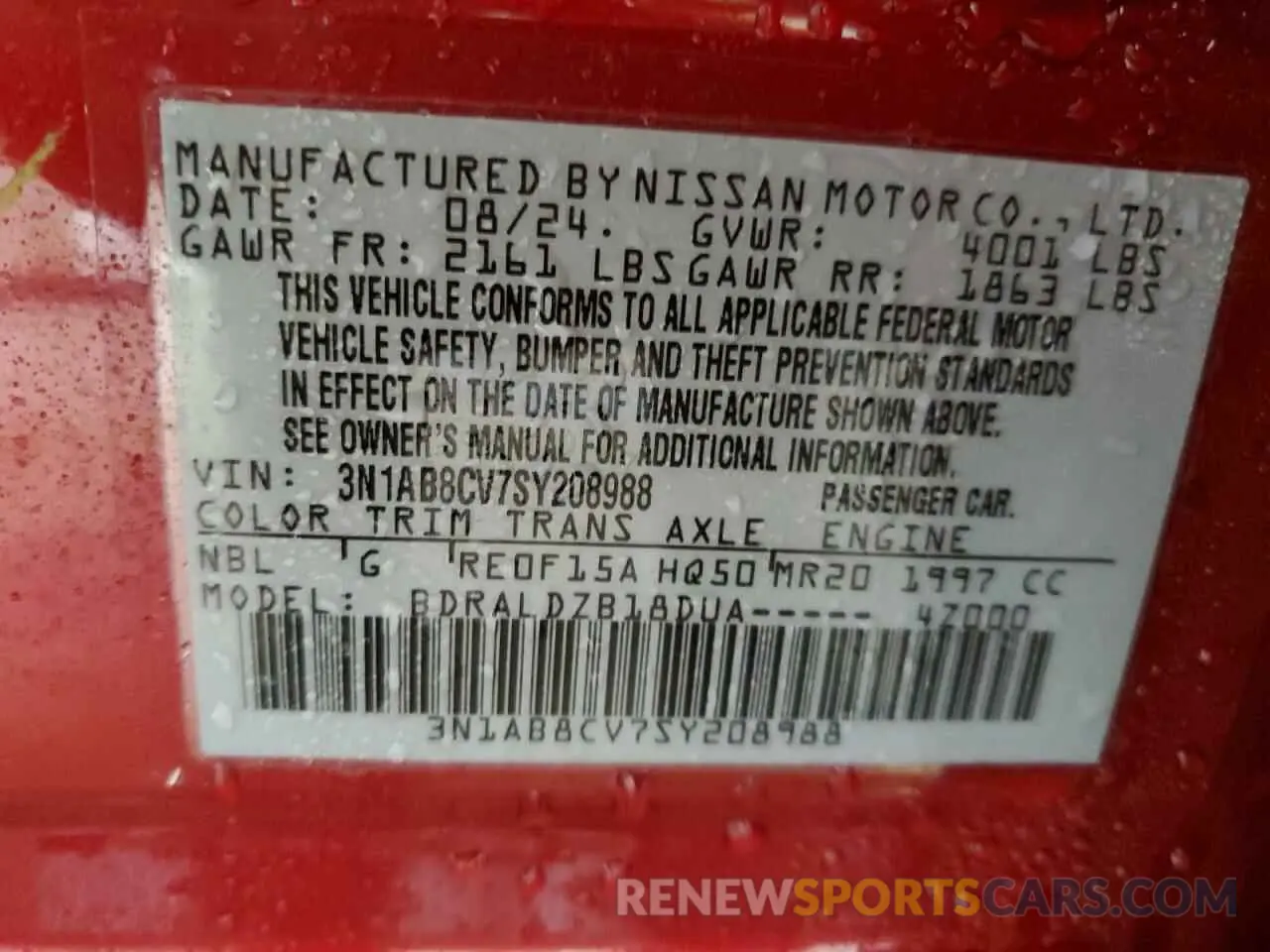 12 Photograph of a damaged car 3N1AB8CV7SY208988 NISSAN SENTRA 2025