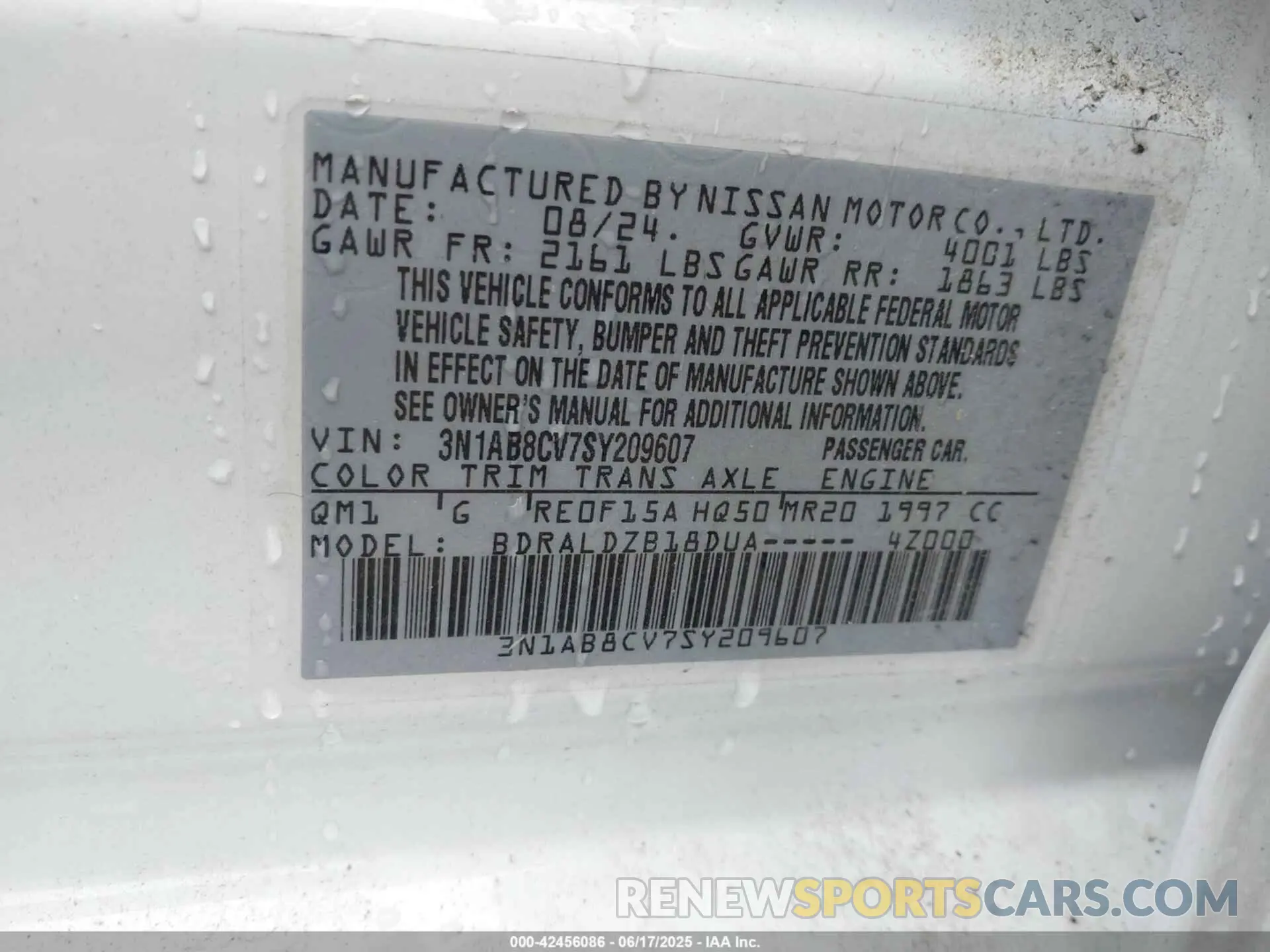 9 Photograph of a damaged car 3N1AB8CV7SY209607 NISSAN SENTRA 2025