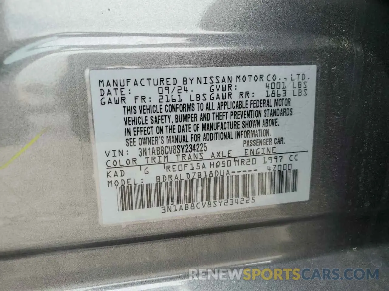 14 Photograph of a damaged car 3N1AB8CV8SY234225 NISSAN SENTRA 2025