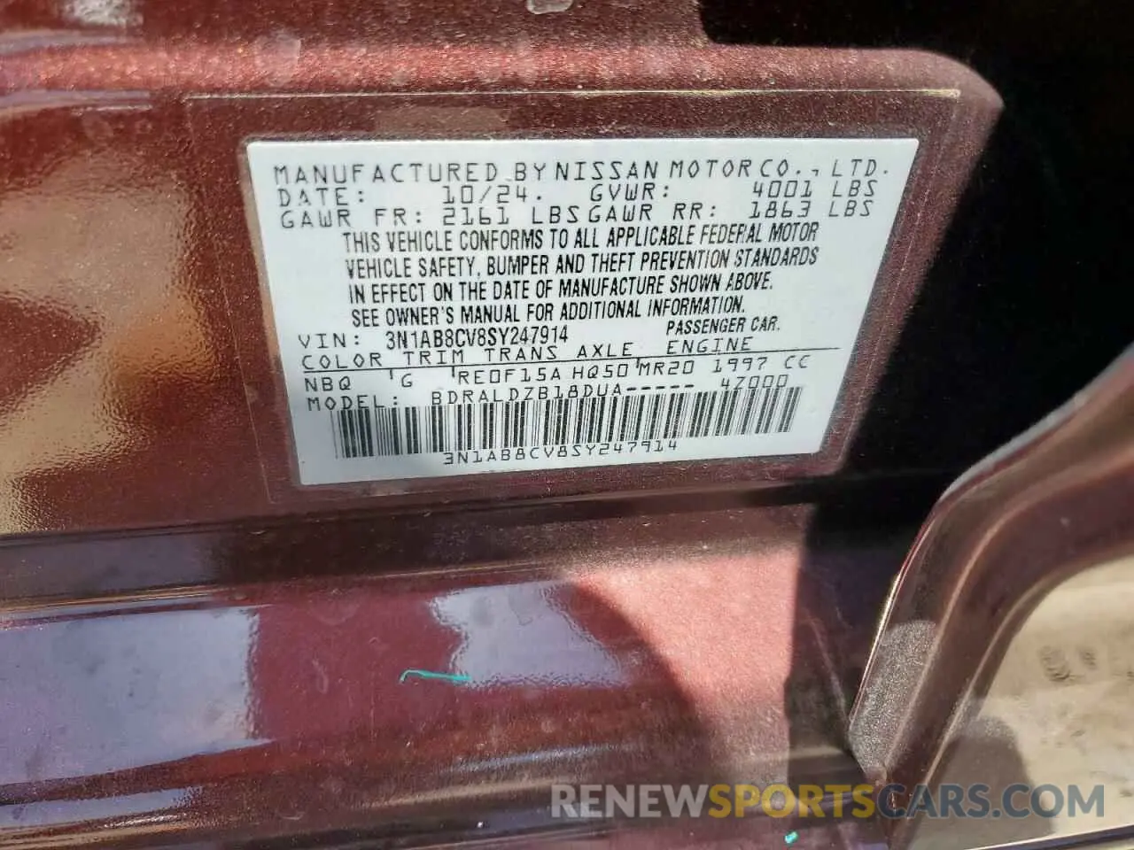 13 Photograph of a damaged car 3N1AB8CV8SY247914 NISSAN SENTRA 2025