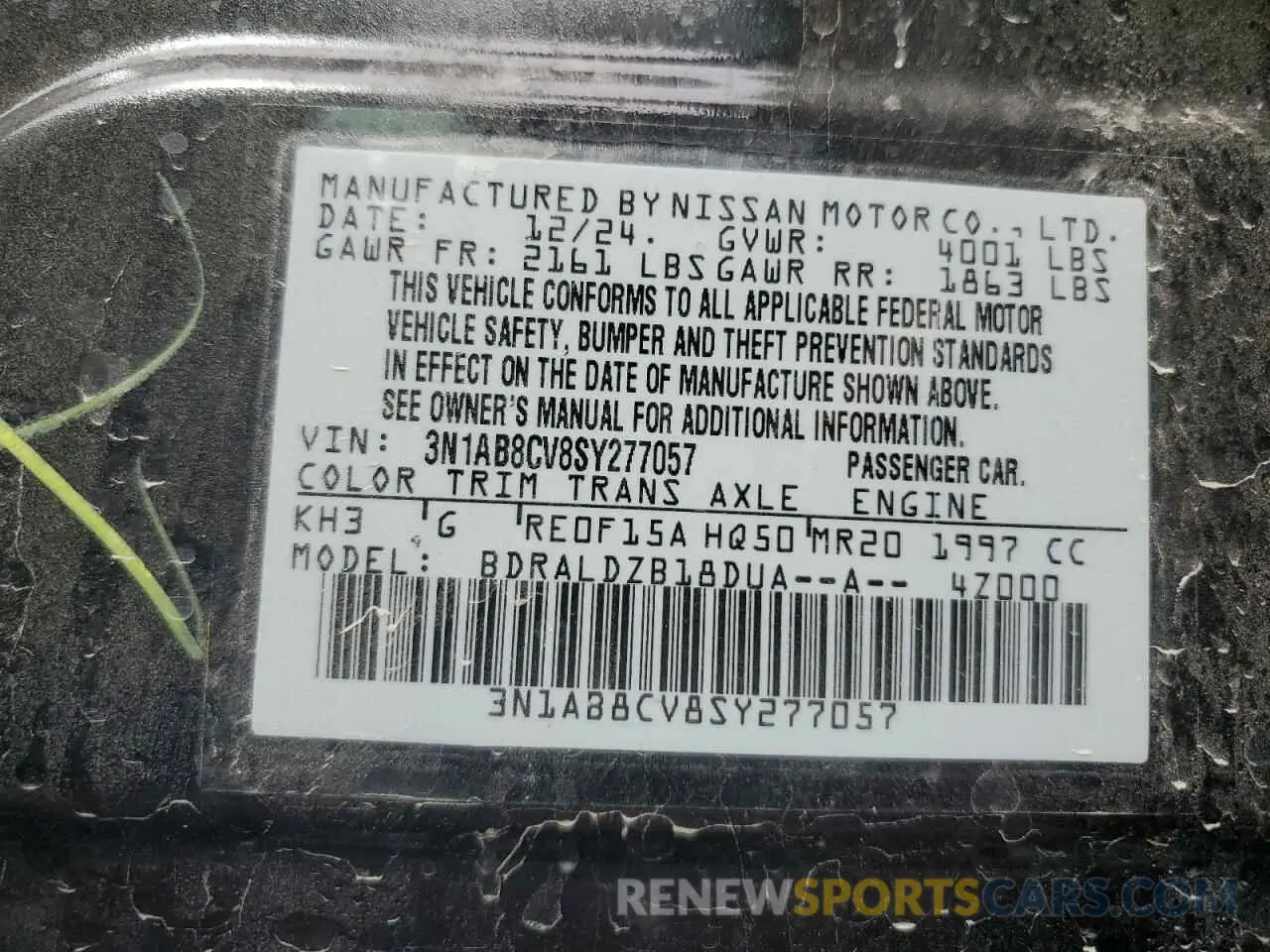 12 Фотография поврежденного автомобиля 3N1AB8CV8SY277057 NISSAN SENTRA 2025