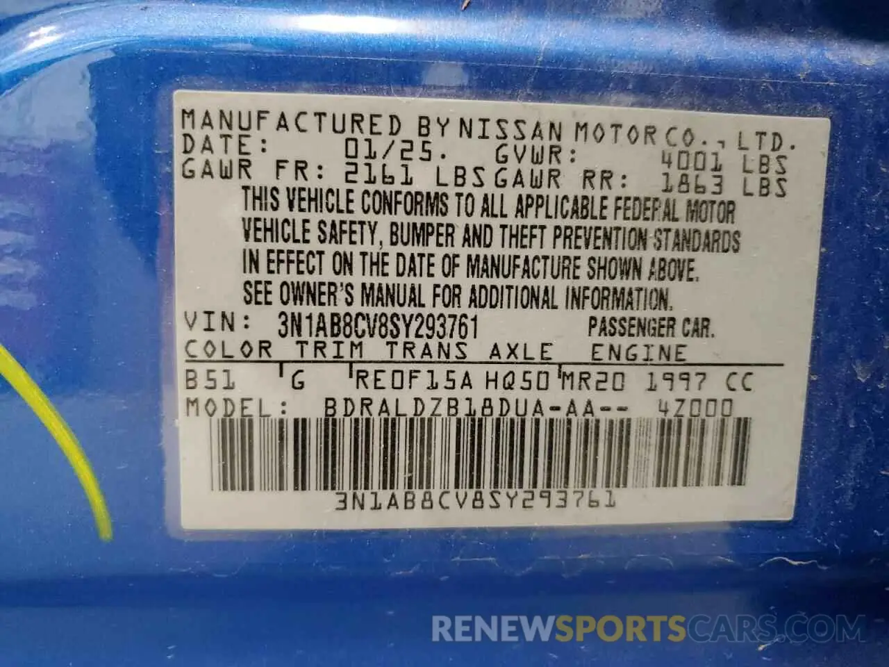 13 Photograph of a damaged car 3N1AB8CV8SY293761 NISSAN SENTRA 2025
