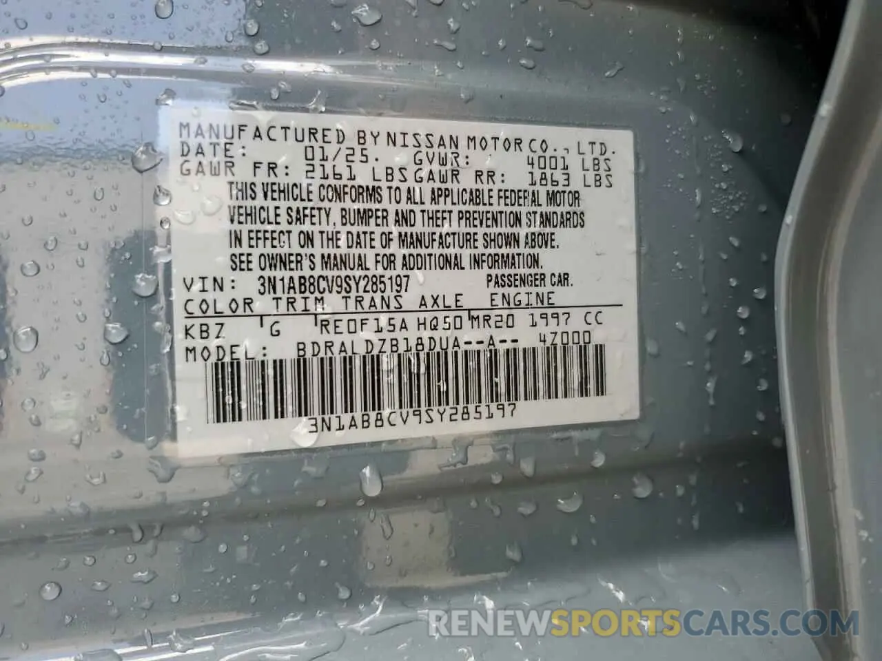 12 Photograph of a damaged car 3N1AB8CV9SY285197 NISSAN SENTRA 2025
