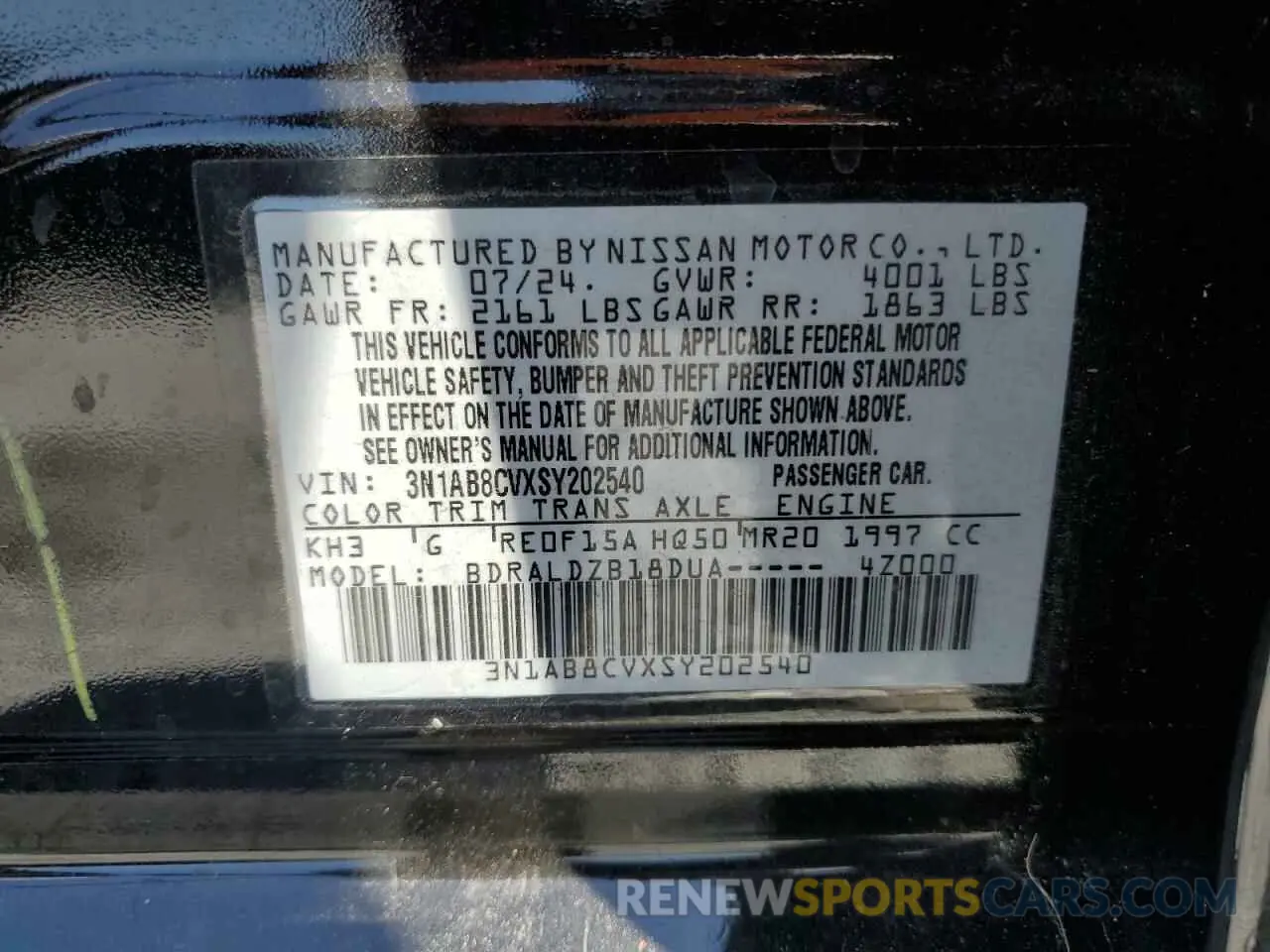 13 Photograph of a damaged car 3N1AB8CVXSY202540 NISSAN SENTRA 2025