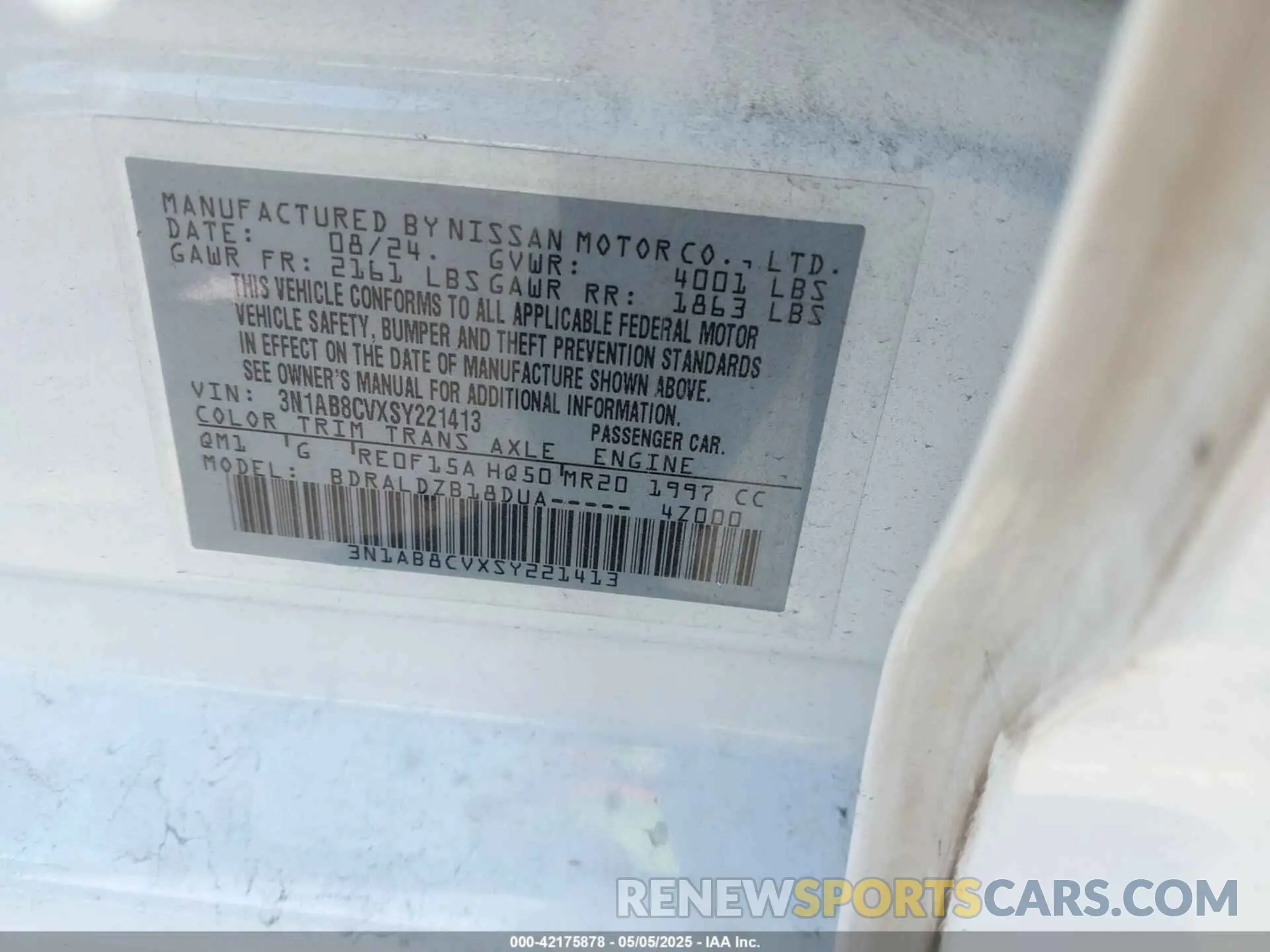 9 Photograph of a damaged car 3N1AB8CVXSY221413 NISSAN SENTRA 2025