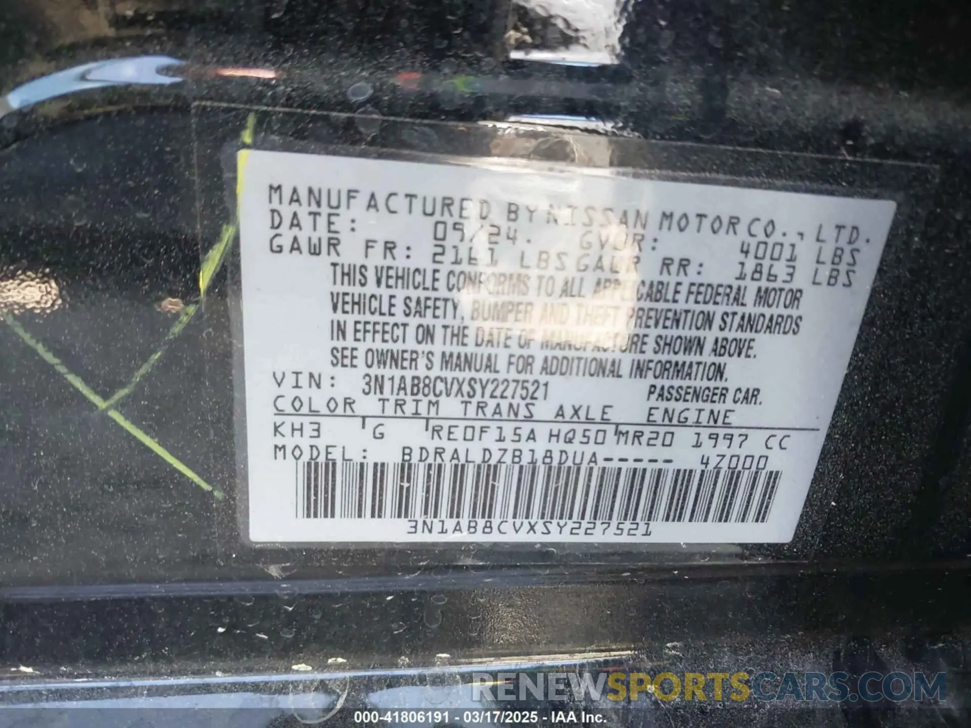 9 Photograph of a damaged car 3N1AB8CVXSY227521 NISSAN SENTRA 2025