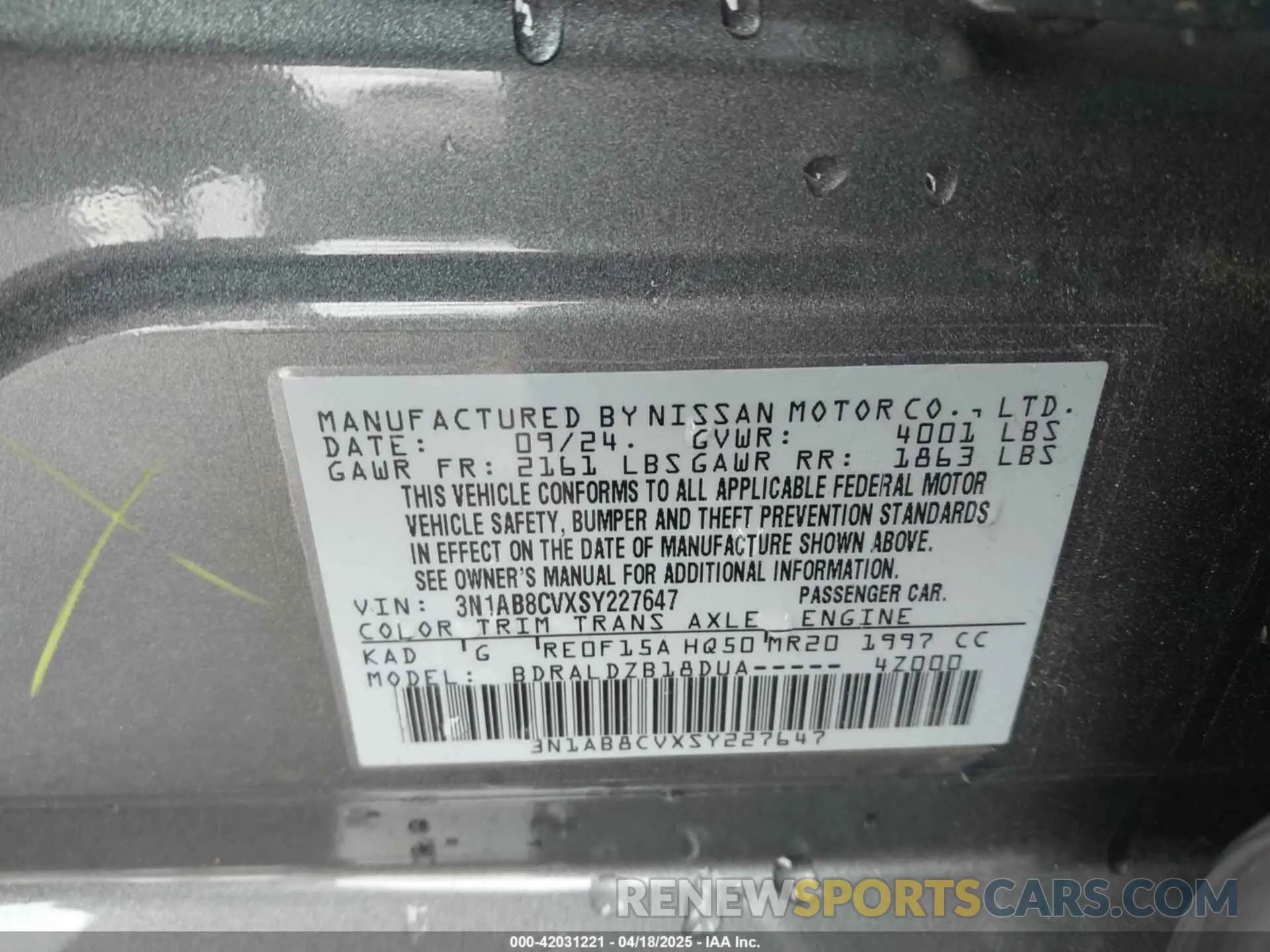 9 Фотография поврежденного автомобиля 3N1AB8CVXSY227647 NISSAN SENTRA 2025