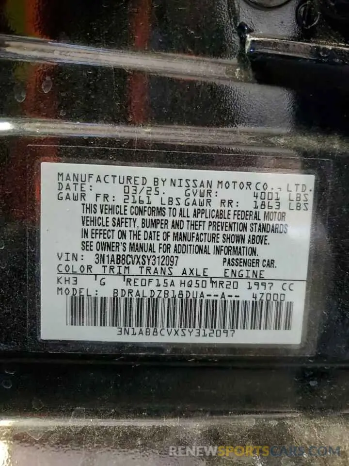 12 Photograph of a damaged car 3N1AB8CVXSY312097 NISSAN SENTRA 2025