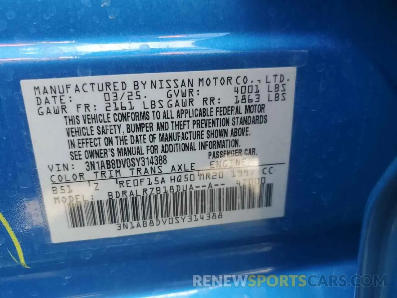 12 Фотография поврежденного автомобиля 3N1AB8DV0SY314388 NISSAN SENTRA 2025