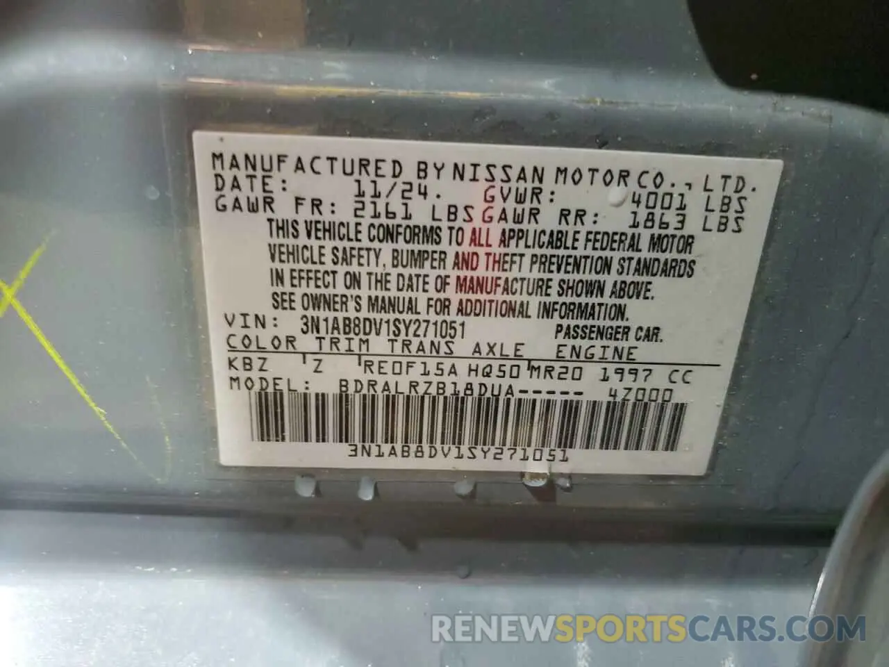 13 Фотография поврежденного автомобиля 3N1AB8DV1SY271051 NISSAN SENTRA 2025