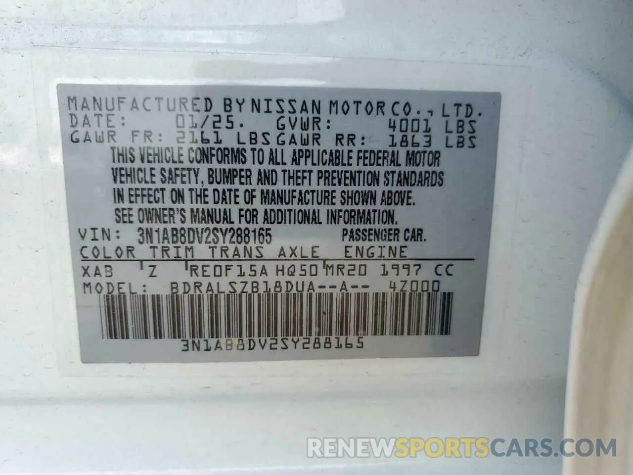 12 Photograph of a damaged car 3N1AB8DV2SY288165 NISSAN SENTRA 2025