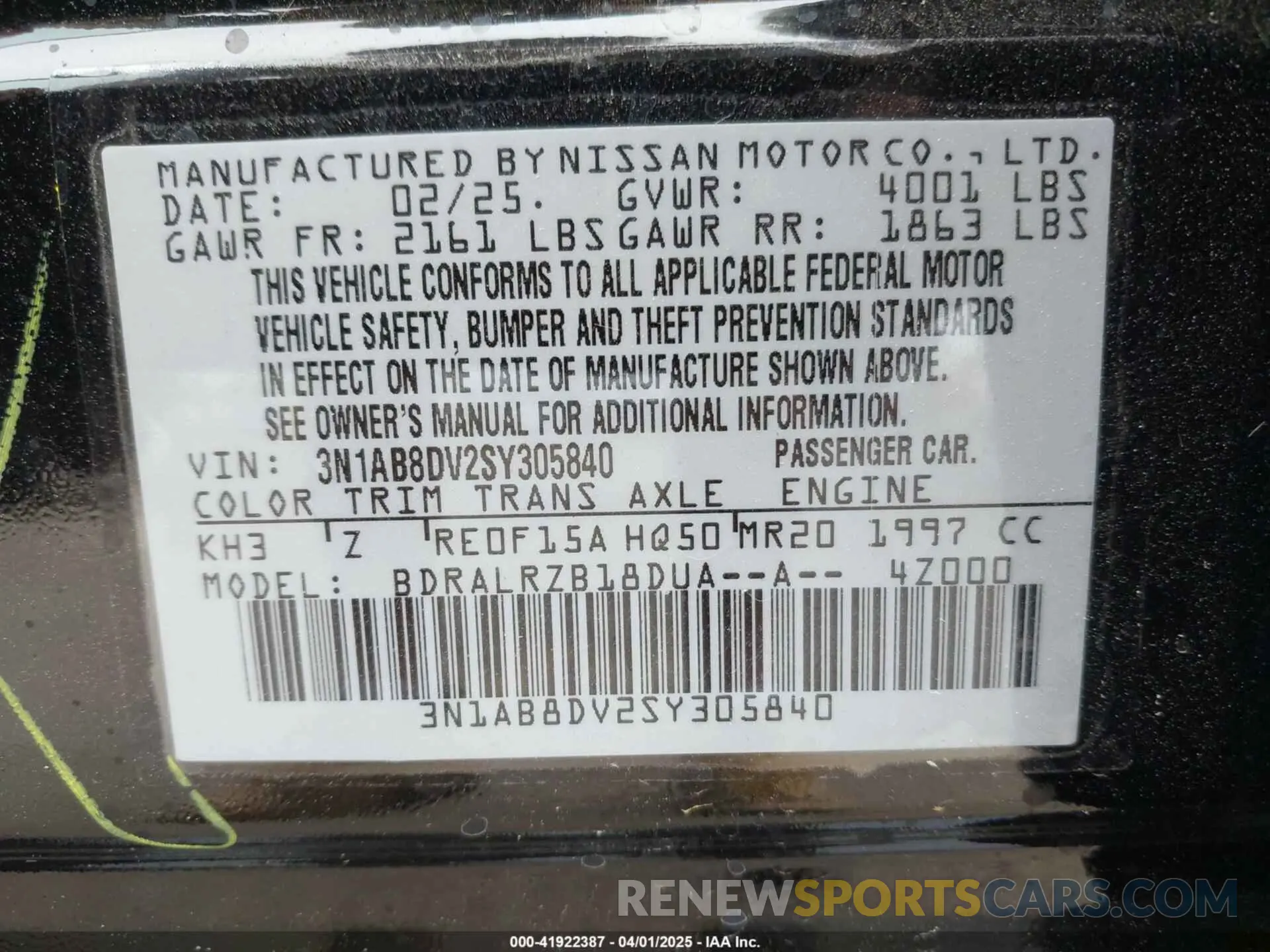 9 Фотография поврежденного автомобиля 3N1AB8DV2SY305840 NISSAN SENTRA 2025