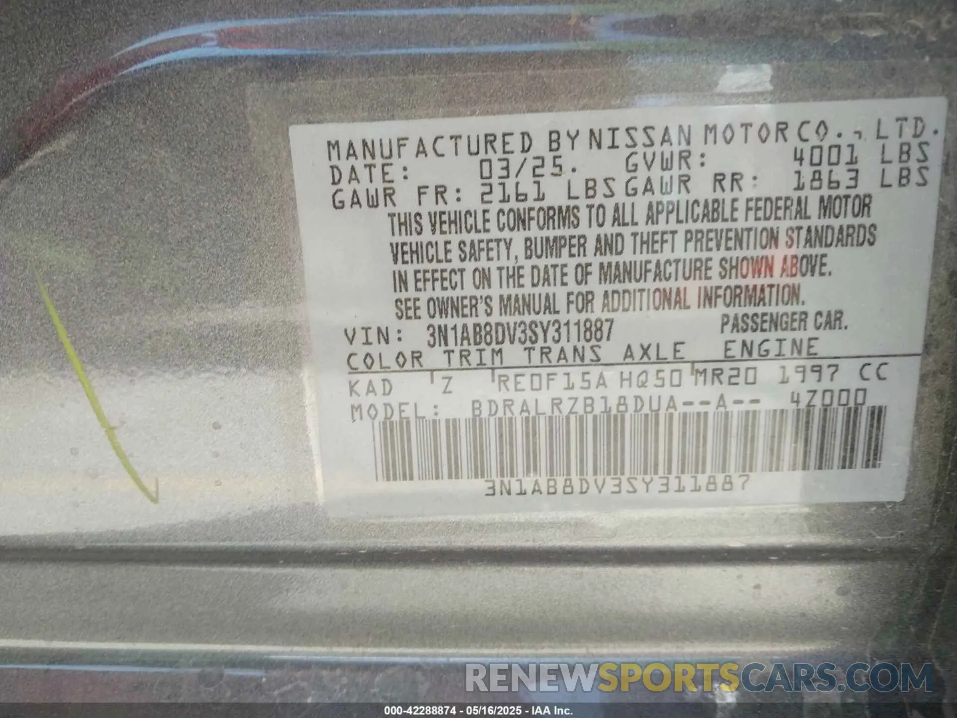 9 Photograph of a damaged car 3N1AB8DV3SY311887 NISSAN SENTRA 2025