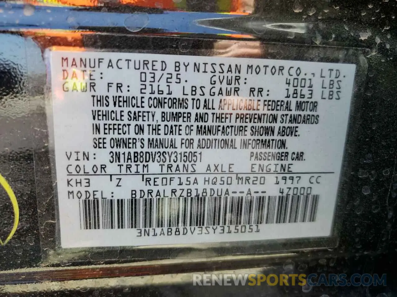 13 Photograph of a damaged car 3N1AB8DV3SY315051 NISSAN SENTRA 2025