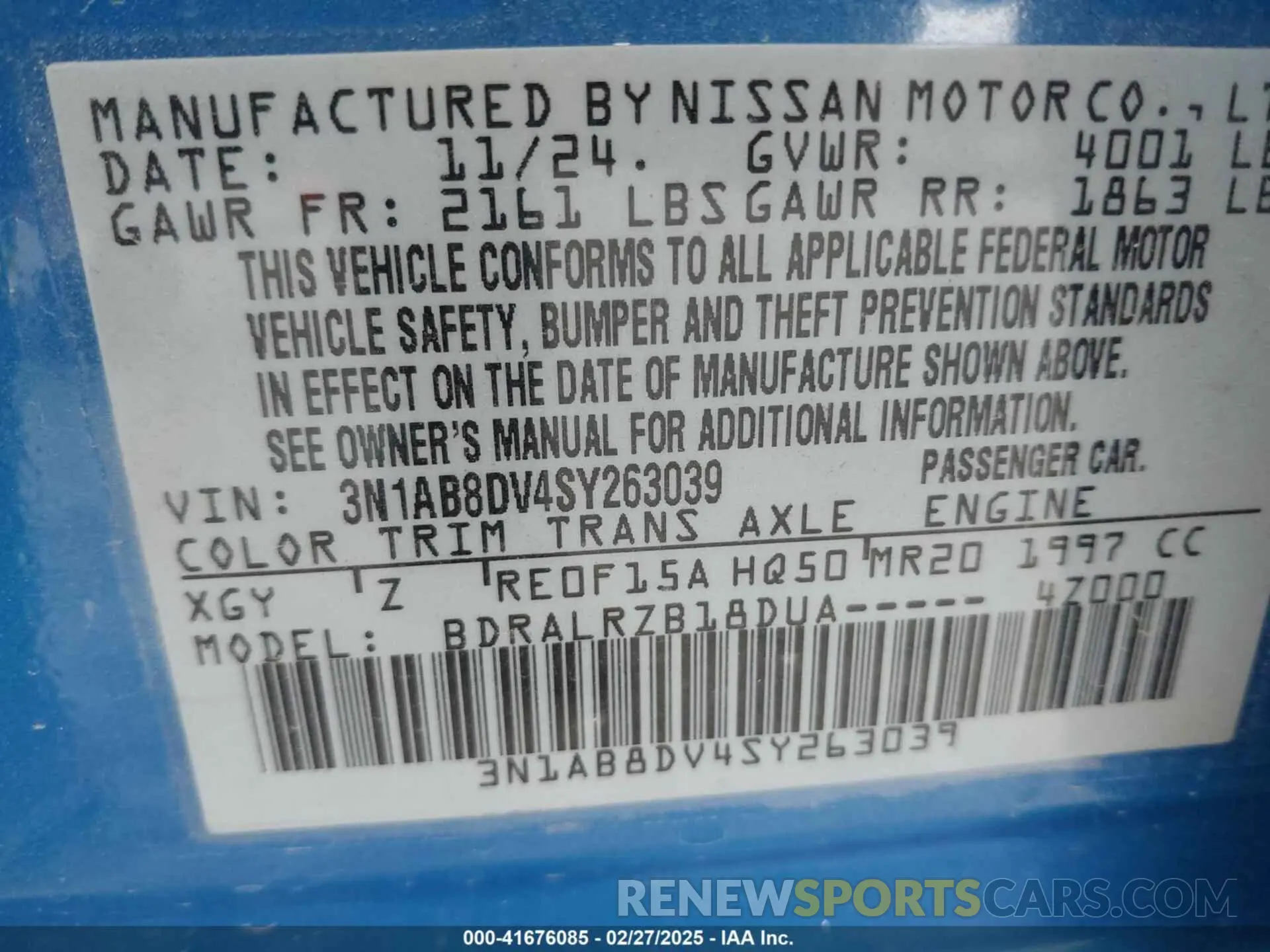 9 Фотография поврежденного автомобиля 3N1AB8DV4SY263039 NISSAN SENTRA 2025