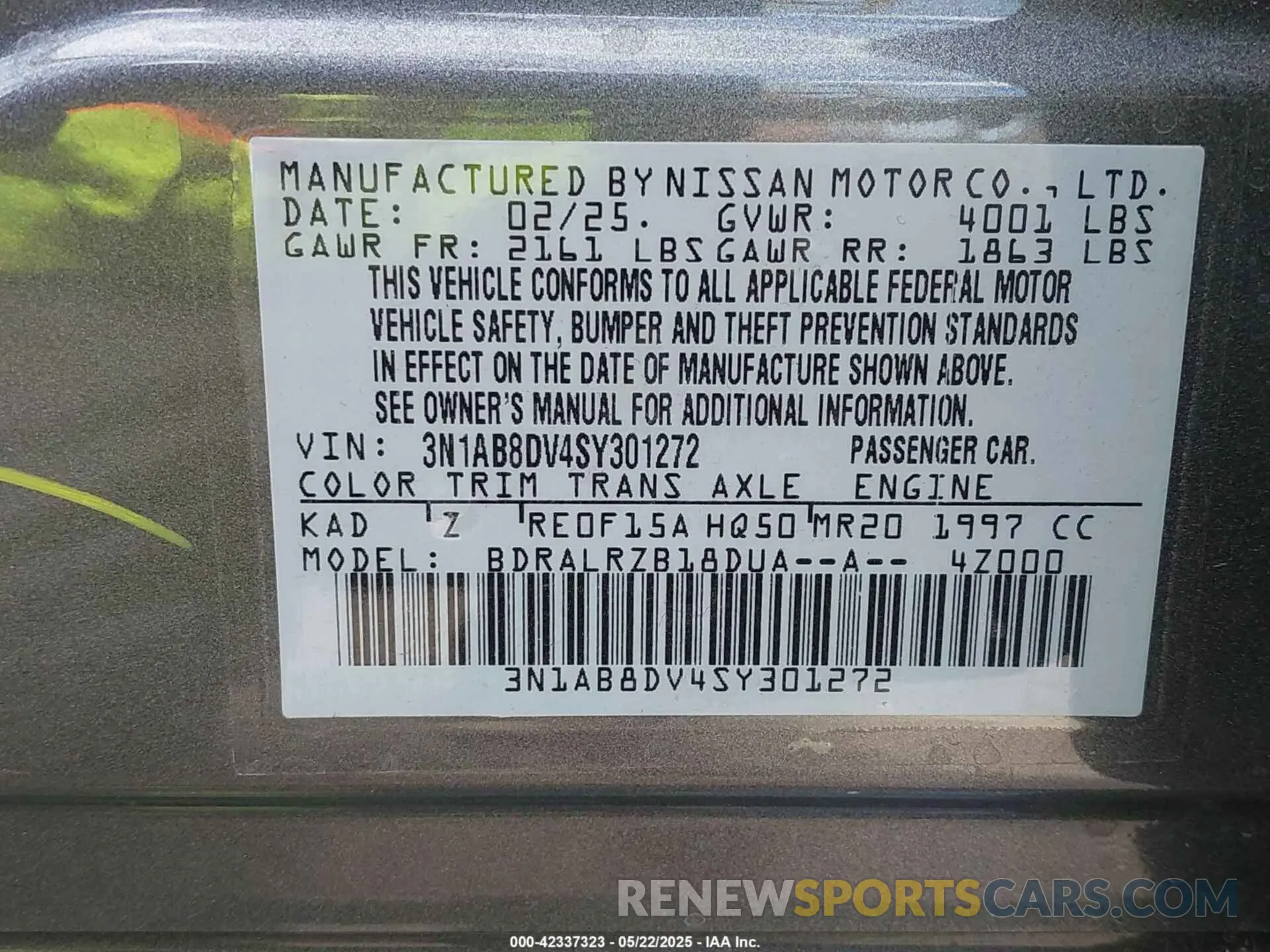9 Photograph of a damaged car 3N1AB8DV4SY301272 NISSAN SENTRA 2025
