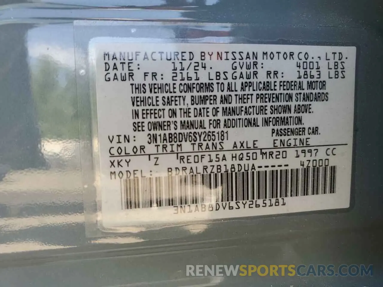 12 Photograph of a damaged car 3N1AB8DV6SY265181 NISSAN SENTRA 2025