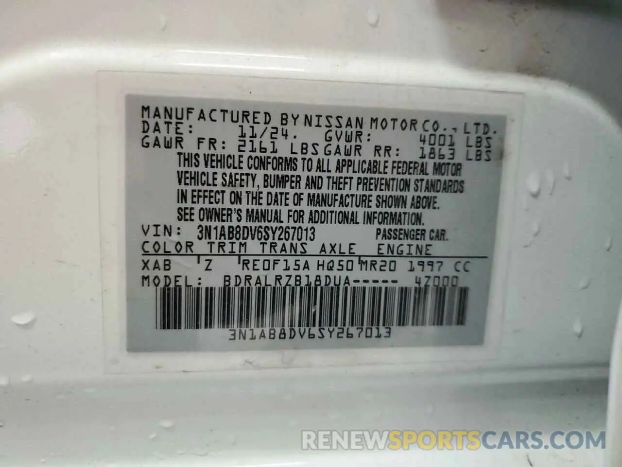 12 Фотография поврежденного автомобиля 3N1AB8DV6SY267013 NISSAN SENTRA 2025