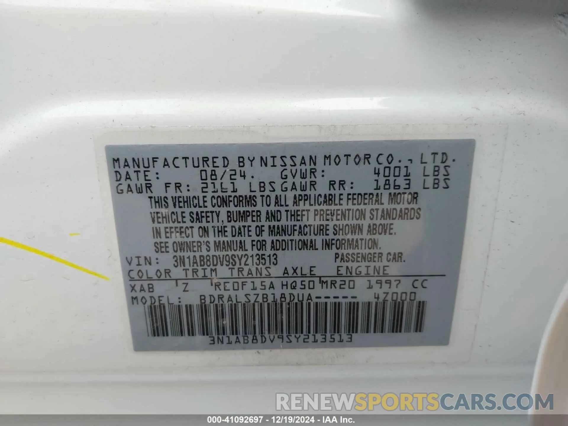9 Фотография поврежденного автомобиля 3N1AB8DV9SY213513 NISSAN SENTRA 2025