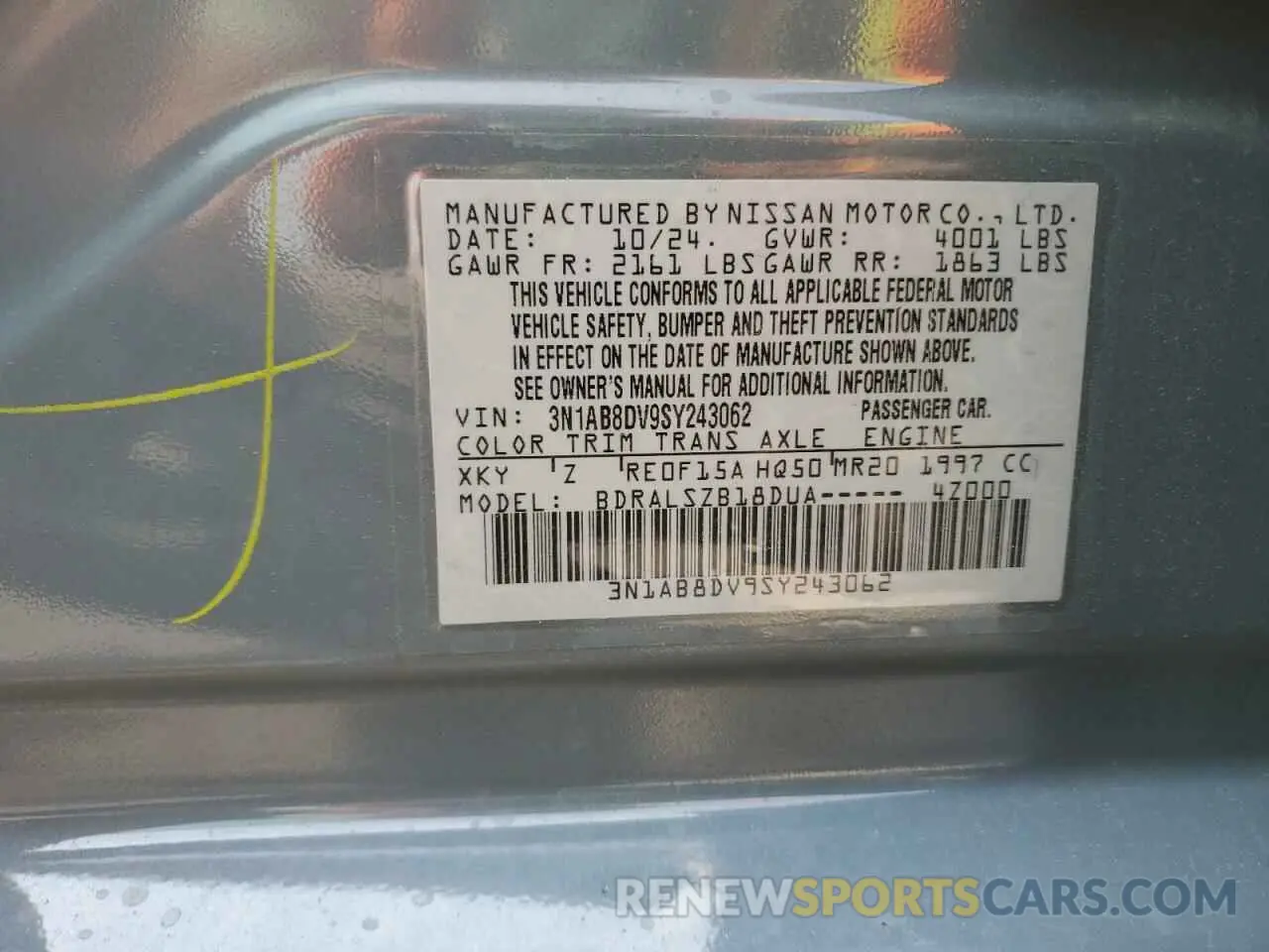 12 Photograph of a damaged car 3N1AB8DV9SY243062 NISSAN SENTRA 2025