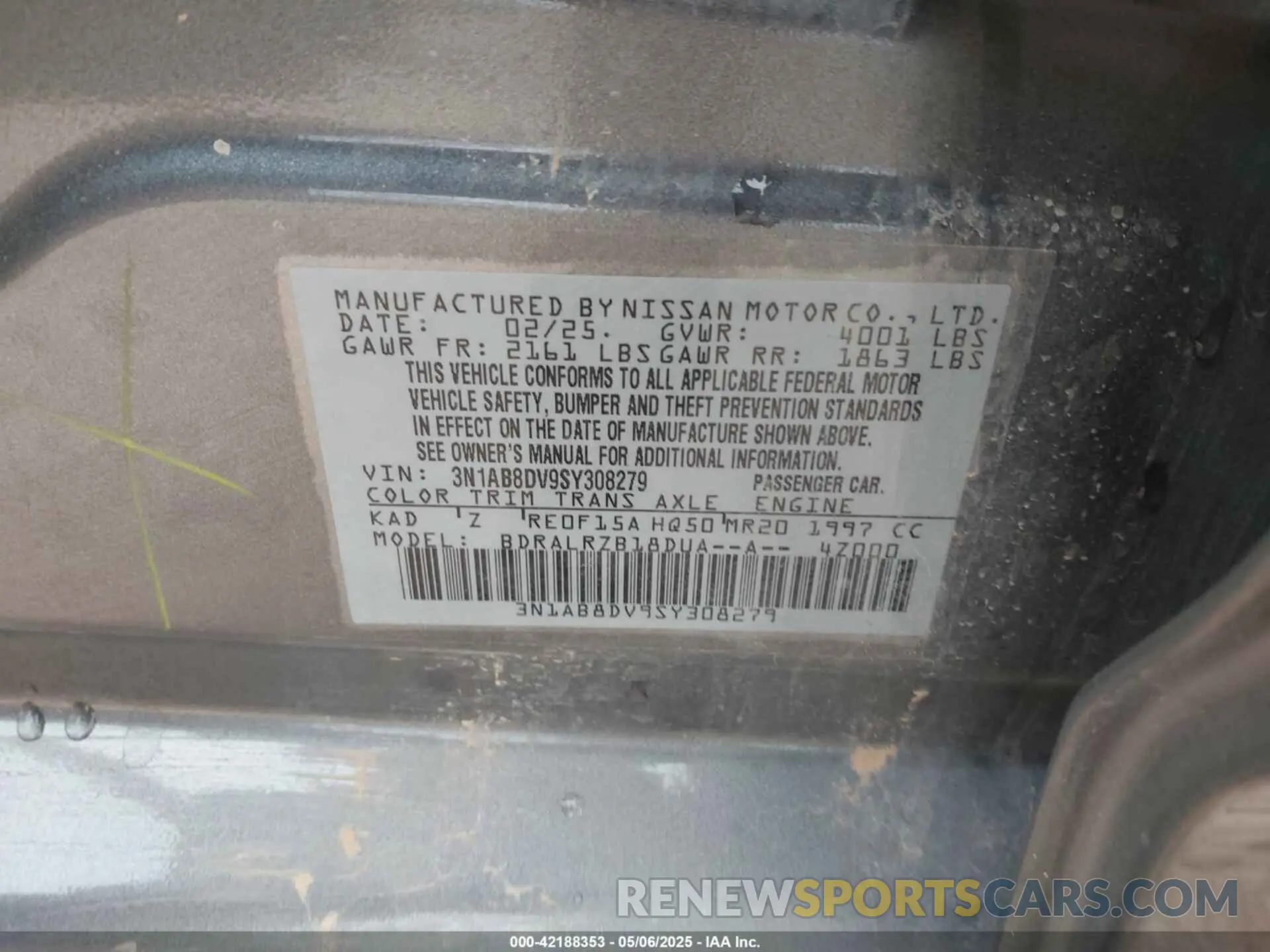 9 Фотография поврежденного автомобиля 3N1AB8DV9SY308279 NISSAN SENTRA 2025