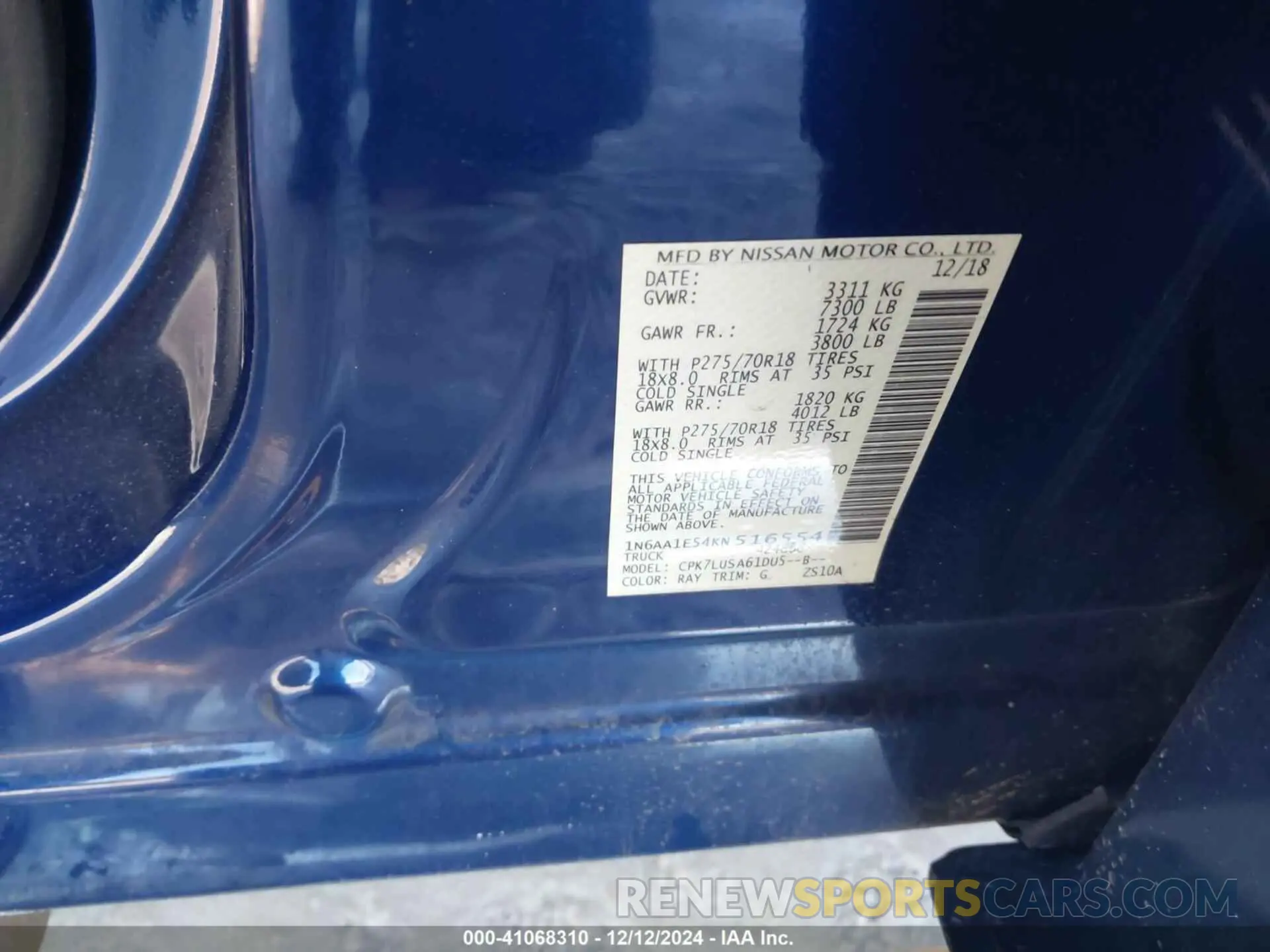 9 Фотография поврежденного автомобиля 1N6AA1E54KN516554 NISSAN TITAN 2019