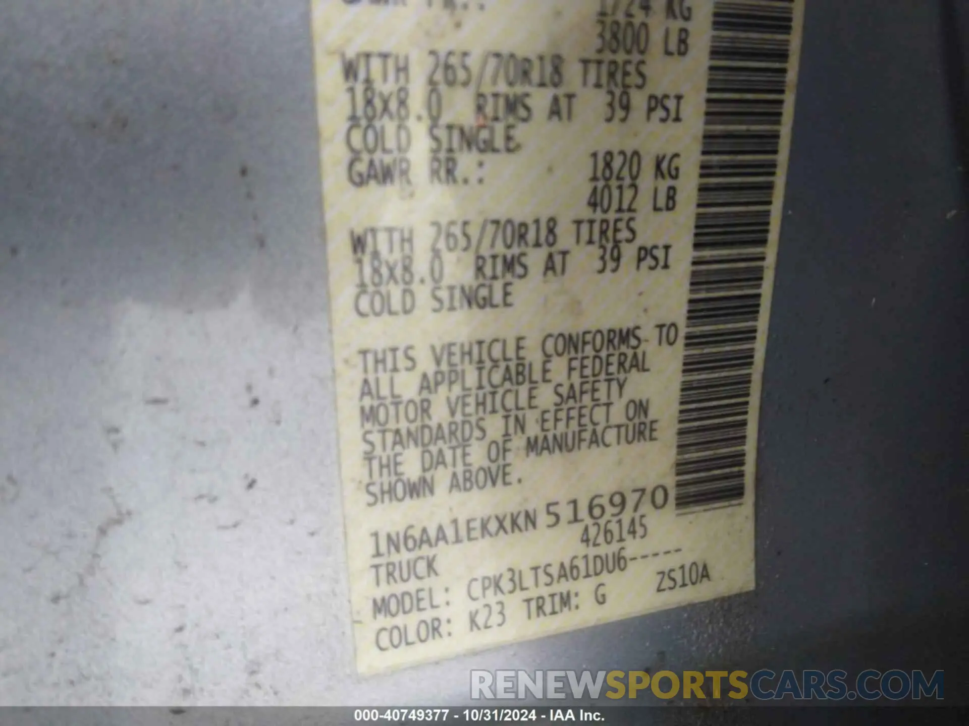 9 Photograph of a damaged car 1N6AA1EKXKN516970 NISSAN TITAN 2019