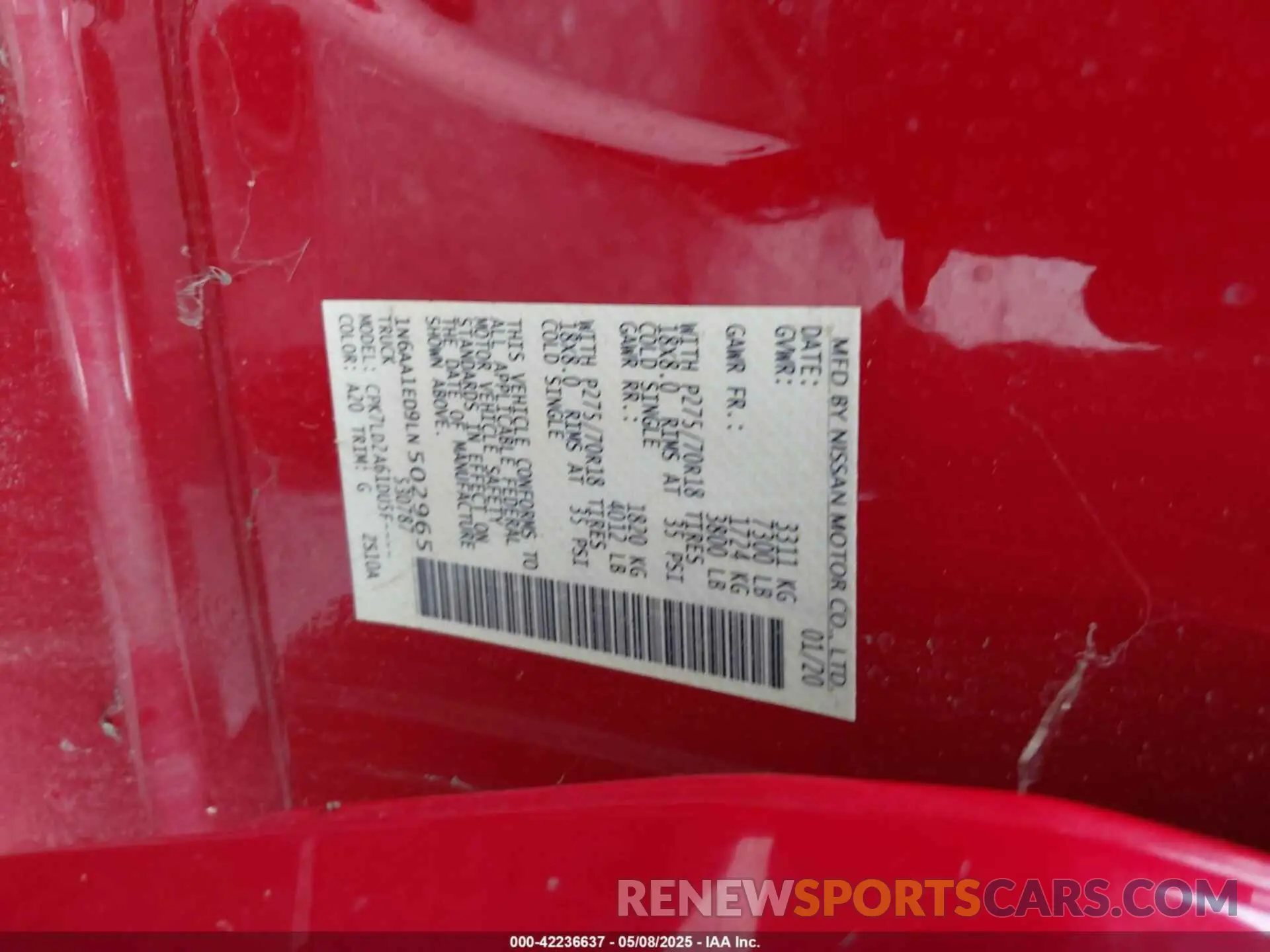 9 Фотография поврежденного автомобиля 1N6AA1ED9LN502965 NISSAN TITAN 2020