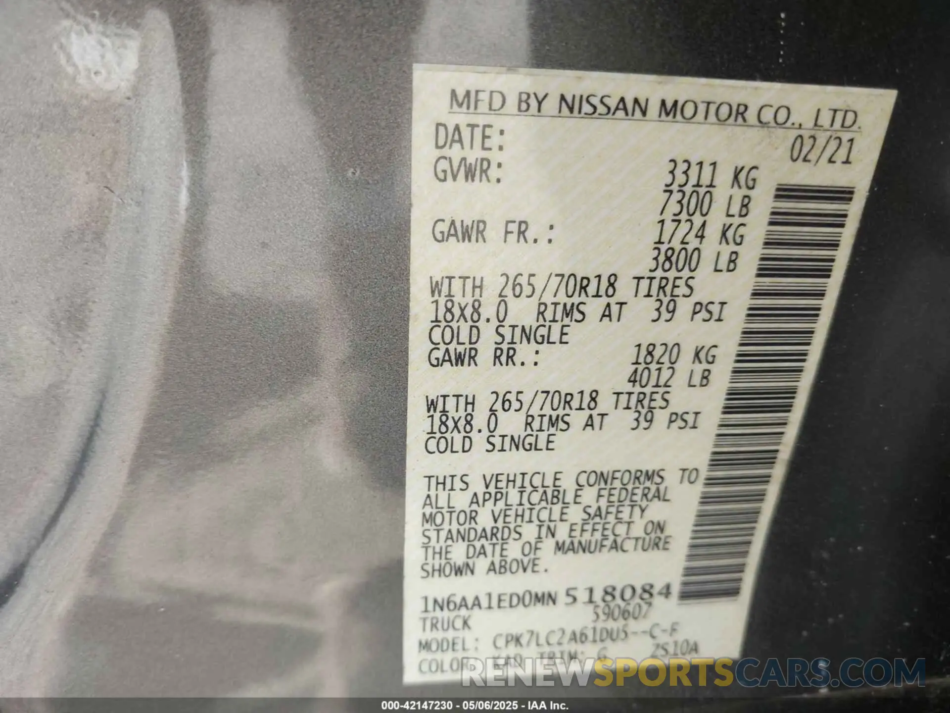 9 Фотография поврежденного автомобиля 1N6AA1ED0MN518084 NISSAN TITAN 2021
