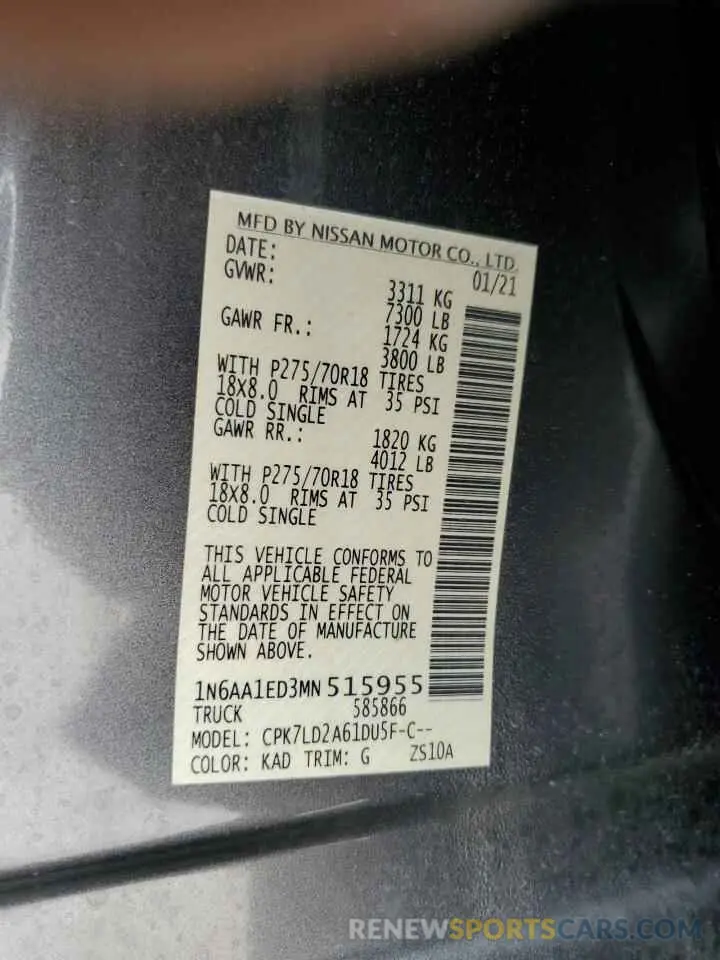 13 Фотография поврежденного автомобиля 1N6AA1ED3MN515955 NISSAN TITAN 2021
