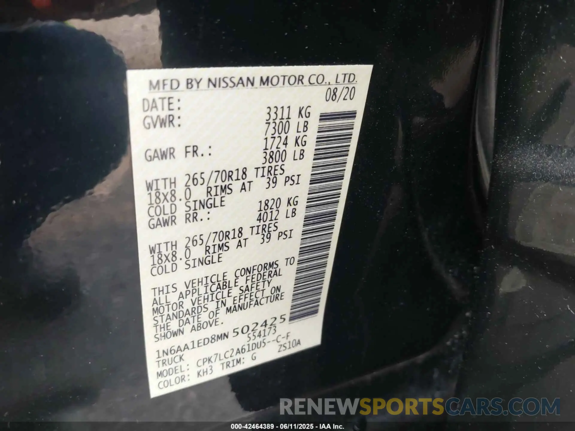 9 Photograph of a damaged car 1N6AA1ED8MN502425 NISSAN TITAN 2021