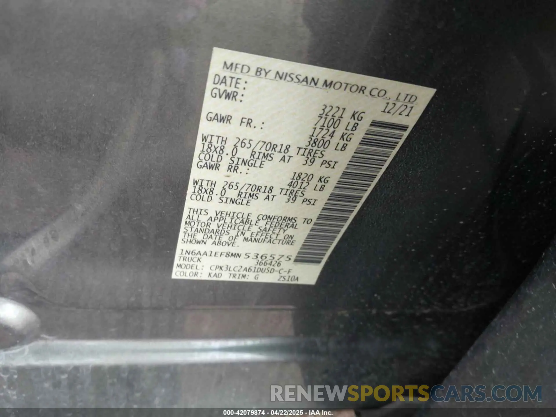 9 Фотография поврежденного автомобиля 1N6AA1EF8MN536575 NISSAN TITAN 2021