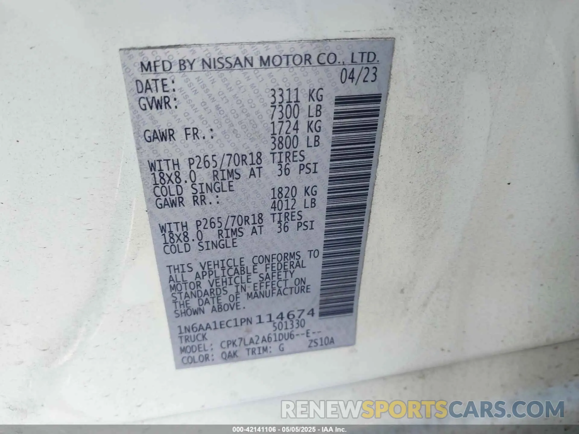 9 Фотография поврежденного автомобиля 1N6AA1EC1PN114674 NISSAN TITAN 2023